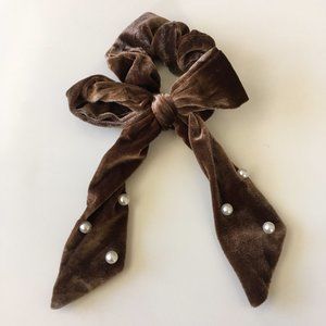 DONATING SOON! 5 for $25 SALE! Velvet Bow Hair Scrunchie - Mocha